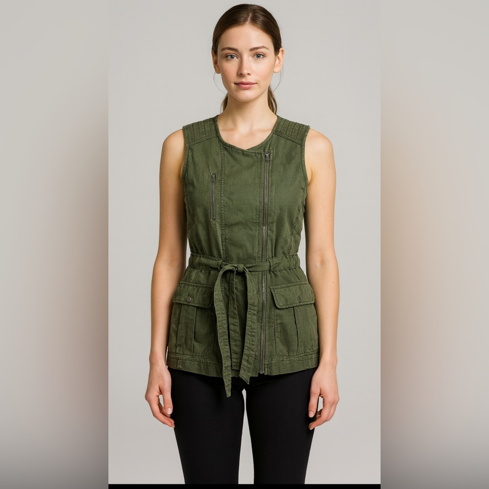 Athleta Wanderbout  Linen Vest Utility Woman’s Small‎ Army Olive Green Safari